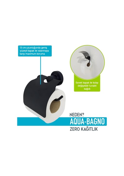 Aqua Bagno Zero Tuvalet Kağıtlığı - Mat Siyah