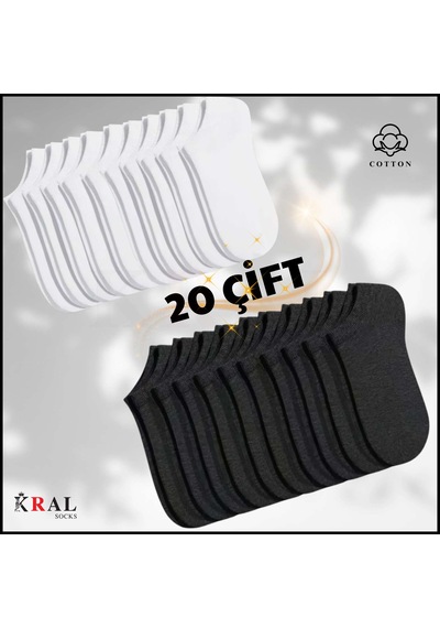 Kral Socks Kadın - Erkek 20 Çift Düz Desen Ekonomik Bilek Boy Çorap