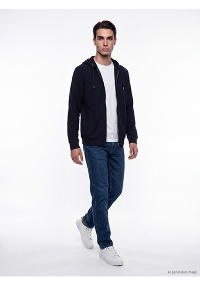 Lcwaıkıkı Classic Lacivert Kapüşonlu Erkek Fermuarlı Sweatshirt