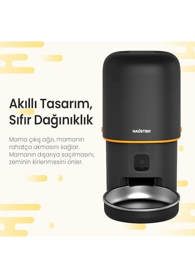 Haustier Pf05 Siyah Kameralı 1080p Fhd Gece Görüş Akıllı Otomatik Kedi Mama Kabı, Tuya App-wifi Uzaktan Kontrol,