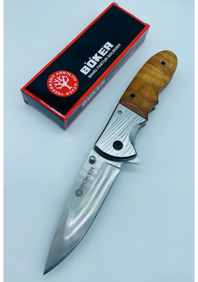 Böker Marka Ahşapkasa Metal Kamp Bıçak Yandanaçma Kamp Çakı //21cm-b21 Açık Kahverengi