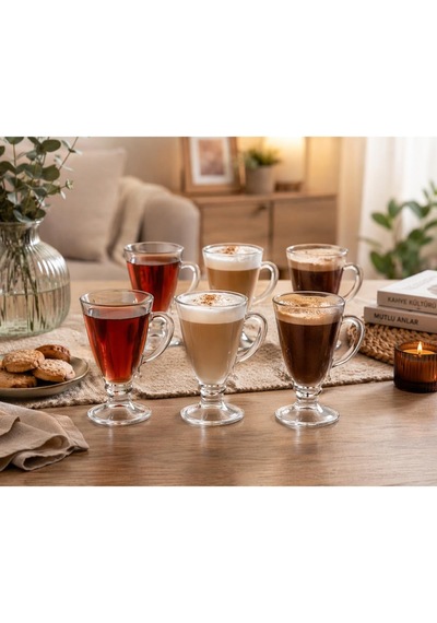 Tr 6'li Cam Ayaklı Bardak Seti,130 Ml,çay,kahve,türk Kahvesi,espresso Bardağı,cam Kupa Seti Şeffaf Genel