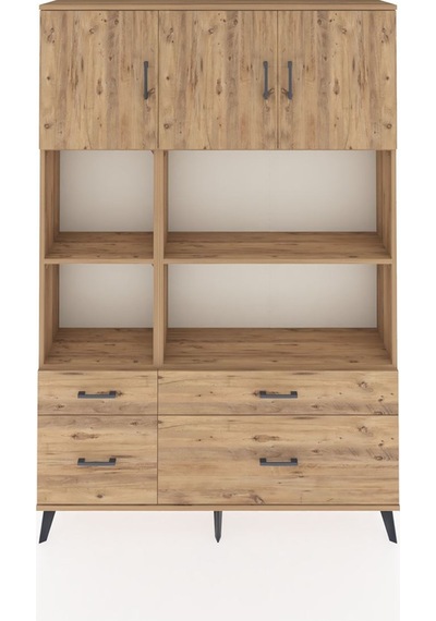 Arges Dolap 8 Raflı 4 Çekmeceli 3 Kapaklı 132x30x195 Çam-çam/çam Çam
