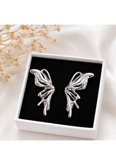 Cm Jewelry Kelebek Detaylı Gümüş Renk Çelik Küpe