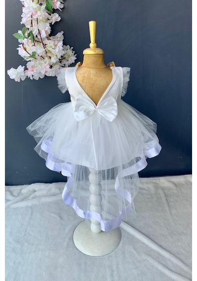 Mnk Baby & Kids Pul Payet Fiyonklu Saten Kız Bebek Mevlütlük Elbise Pnpn176 Beyaz