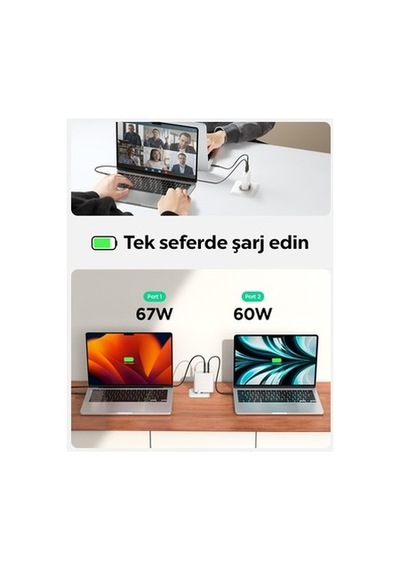 140w Hızlı Şarj Aleti, 2 Port Usb-c İle Gan Teknolojisi Ve Isı Düşürücü