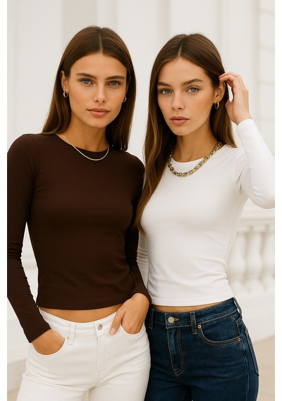 Rich Kadın Beyaz-kahverengi 2'li Paket Bisiklet Yaka Esnek Kumaşlı Vücuda Oturan Slim Fit Uzun Kollu Crop Body Beyaz - Kahverengi Rich Kadın Beyaz-kahverengi 2'li Paket Bisiklet Yaka Esnek Kumaşlı Vücuda Oturan Slim Fit Uzun Kollu Crop Body Beyaz - Kahverengi
