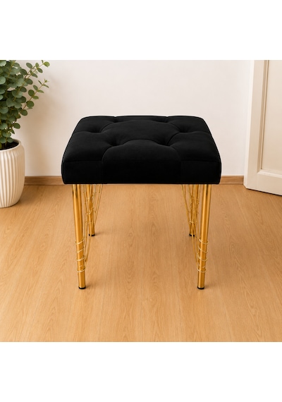 Kare Gold Kaplama Hairpin Ayaklı Tabure Siyah