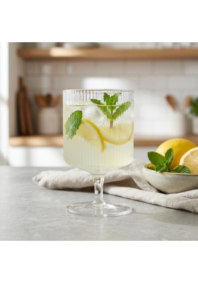 2 Adet Cam Çizgili Ayaklı Kadeh Bardak - 250 Ml Borosilikat Su, Meşrubat Ve Tatlı Kadehi Açık Kırmızı