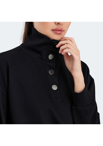 Slazenger VIDAL Oversize Kadın Dik Yaka Oversıze Siyah Sweatshirt