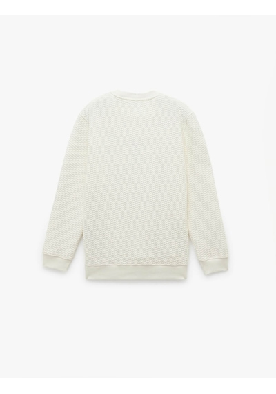 Koton Uzun Kollu Bisiklet Yaka Dokulu Beyaz Erkek Sweatshirt 6wam70075mk Beyaz