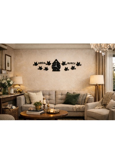 Salon İçin Kuş Temalı Duvar Saati Kişiye Özel 40 Cmdir No19 Çok Renkli