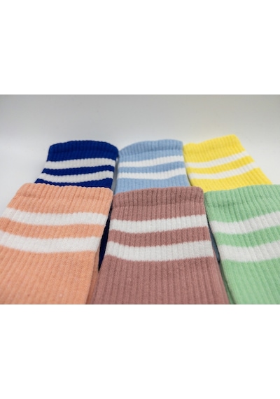 Socks 6 Çift Kadın Soft Renkler Tenis Çorabı Lacivert Pembe Somon Sarı Yeşil Mavi