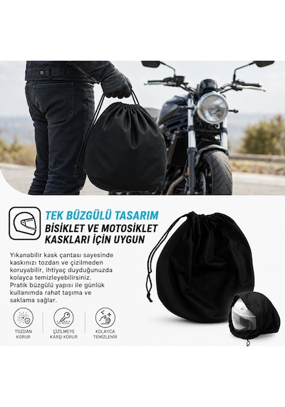 Microcase Motosiklet Ve Bisiklet Kaskı El Tutacaklı Büzgülü Taşıma Saklama Çantası Koruyucu Kese 47x42 Cm Al5687 Siyah