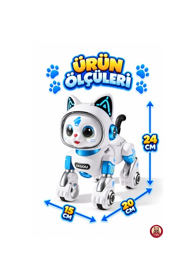 Oyuncak Uzaktan Kumandalı Sensörlü Akıllı Robot Kedi İngilizce Sesli Komutlu Şarjlı Işıklı Sesli Dans Eden Programlanabilir Full Fonksiyon Rc Kedi Mavi