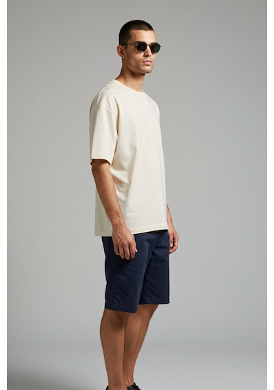Erkek Oversize Basic Tişört Unisex %100 Pamuk Rahat Kalıp Krem