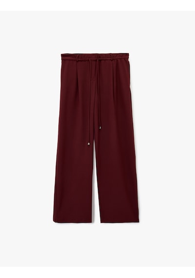 Koton Beli Bağcıklı Bağlamalı Cepli Düz Geniş Paça Kumaş Pantolon Bordo 6wak40188pw Bordo