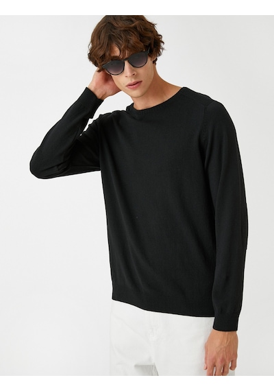 Koton Basic Triko Kazak Bisiklet Yaka Dar Kesim Siyah 3wam70013ht 3WAM70013HT999 Siyah