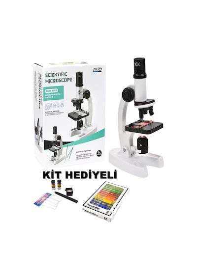 2 Li Set Çocuk Eğitici Biyolojik Mikroskop Kiti Zoom Led Işıklı 100x 400x 1200x St1200x Siyah
