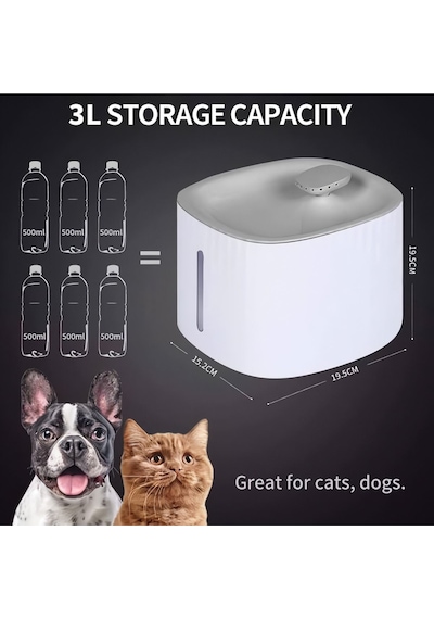 Ez-1002 Otomatik Su Sebili Fıskiyesi Kedi Köpek Ve Kuşlar İçin Temiz Ve Sürekli Su Kaynağı 3 Litre