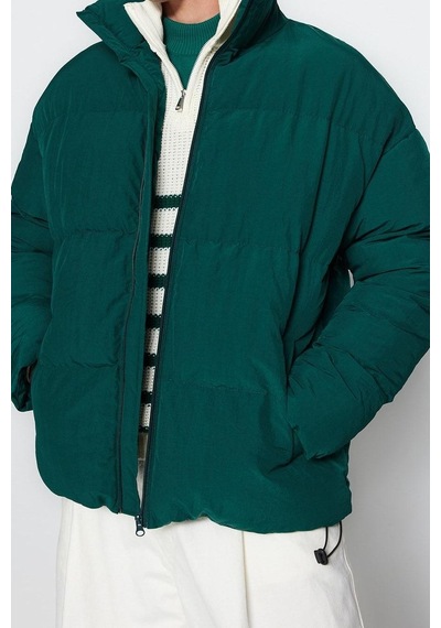 Ersefa Tasarım Düz Astarlı Yaka Standart Bol Dik Unisex Oversize Fit Dik Yeşil