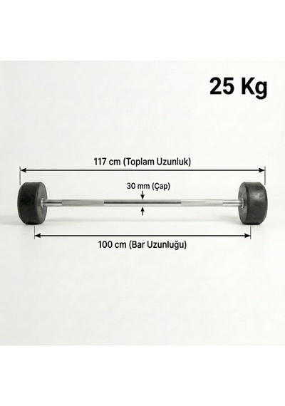 Düz Sabit Bar Çelik Gövde, 3 Mm Kauçuk Kaplama, 30 Mm Çap, Sabit Ağırlık Barı, Fitness Ve Kuvvet Antrenman