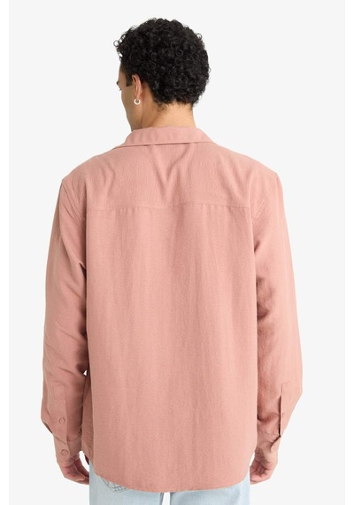 Defacto Relax Fit Apaş Yaka Dokuma Uzun Kollu Gömlek F6342ax25aubr496 Bordo