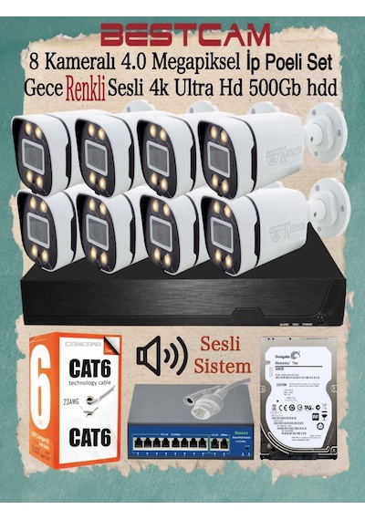 8 Kameralı 4 Mp İp Poeli Set Gece Renkli Sesli 4k Ultra Hd 500 Gb 8 Kameralı 4 Mp İp Poeli Set Gece Renkli Sesli 4k Ultra Hd 500 Gb