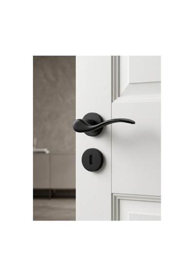 Çebi Oval Lüks Mat Siyah Rozetli Oda Kapı Kolu Mp24