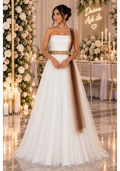 Gül&can Butik Abiye Straplez Sade Ve Asil Beyaz