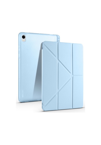 Galaxy Tab S11 2025 Sm-x730-sm-x736 Uyumlu Kalem Bölmeli Dönebilen Üçgen Standlı Tri Folding Tablet Kılıfı - Mavi - T40395