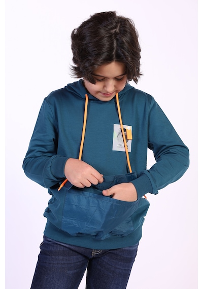 Toontoy Kids Toontoy Erkek Çocuk Armalı Kapşonlu Sweatshirt Petrol Mavi