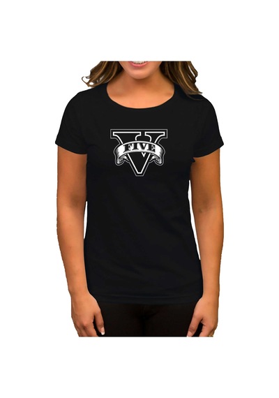 GTA Five Black Logo Beyaz Kadın Tişört Beyaz