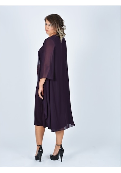 Nidya Moda Büyük Beden Üstü Şifon Elbise-4037M Mürdüm