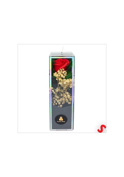 Pvc Kutulu Cipsolu Yapay Kırmızı Gül - 25cm X 7cm