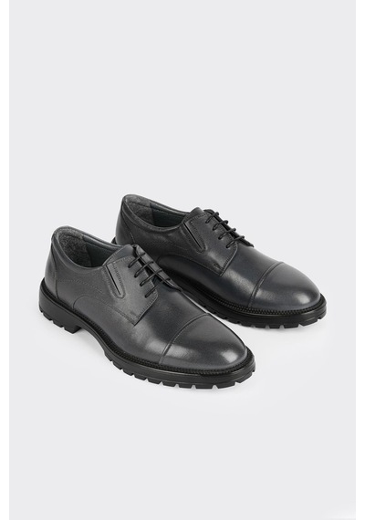 Gri %100 Deri Erkek Klasik Ayakkabı Gri Antik