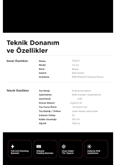 61 Tuş Kablolu Mekanik Klavye Değiştirilebilir Red Switch Rgb Bilgisayar Oyuncu Klavyesi 22 Modlu