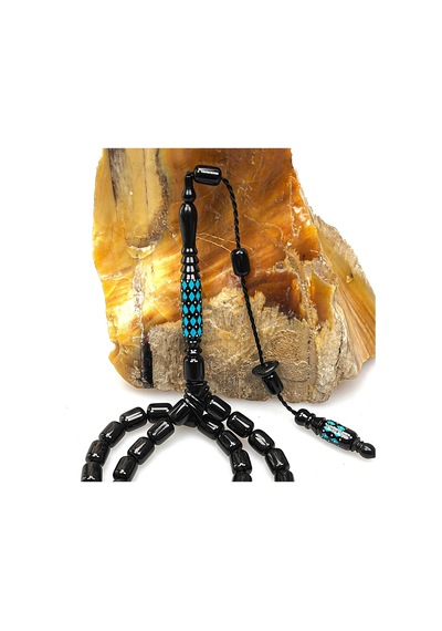 Oltu Taşı Oyma İmame Ve Mavi Mine İşleme Sade Tespih Siyah 12858171