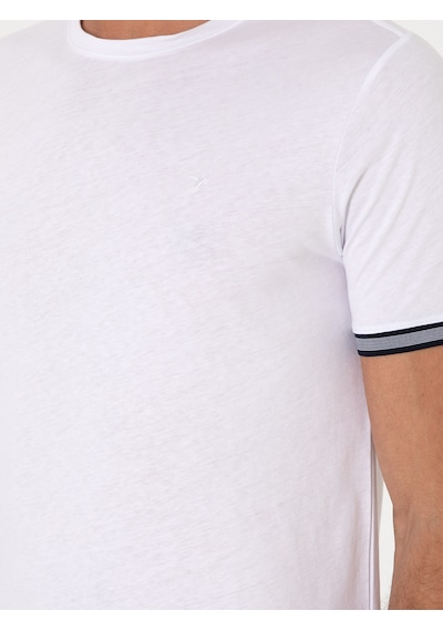 Beyaz Regular Fit %100 Pamuk Bisiklet Yaka T-shirt
