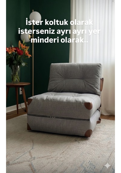 Viscolog Comfy Yeni Nesil Bohem Tekli Koltuk,yataklı Katlanır Berjer,yer Yatağı, Modüler Yapı 75x75cm 85cm gri