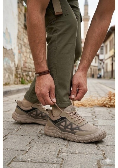 Pepita E097 Rahat Özel Tasarım Günlük Sneaker Erkek Spor Ayakkabı Kum