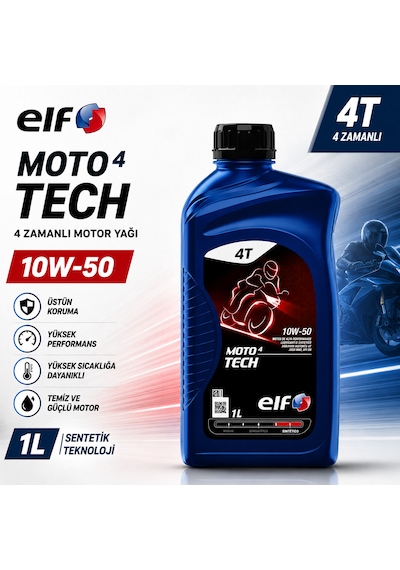 Elf Moto 4 Tech 10w-50 4t Motosiklet Motor Yağı 1 Litre Tam Sentetik Teknoloji Üstün Performans Jaso Ma2