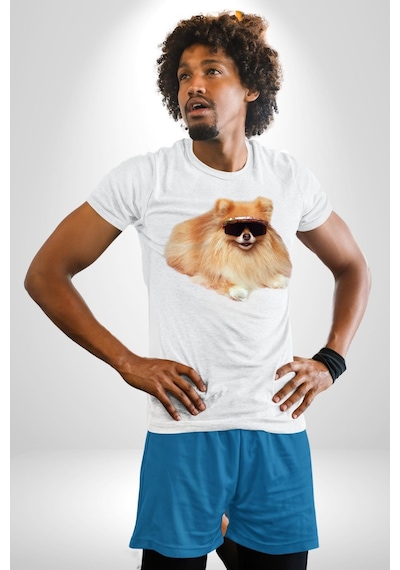 Pomernian Köpek Unisex Unisex Beyaz Organik Baskılı T-shirt Penye Yüksek Kalite Beyaz