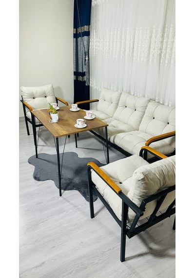 Madame Home Açelya Balkon, Bahçe, Cafe - Salon - Metal Kanepe Koltuk Takımı 3+1+1 + Masa Krem Madame Home Açelya Balkon, Bahçe, Cafe - Salon - Metal Kanepe Koltuk Takımı 3+1+1 + Masa Krem