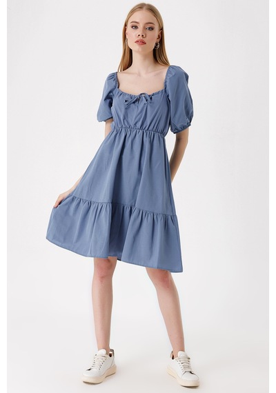 Bigdart 2351 Kloş Poplin Elbise - İndigo 001
