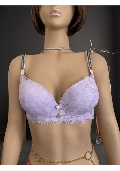 Jasmine Askıları Parlak Taşlı Hafif Destekli Dantelli Soft Cup İt Lila