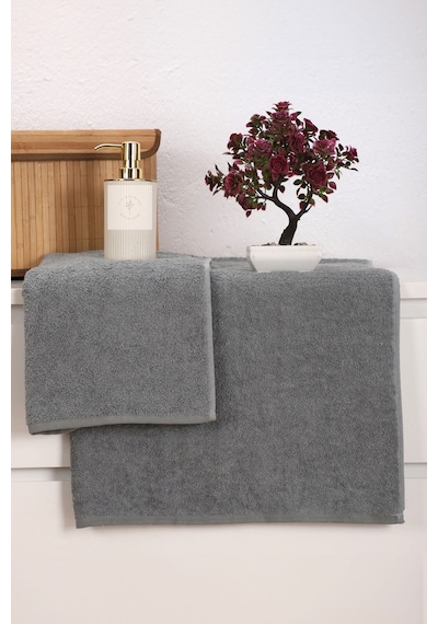 2 Parça Kadın / Erkek Banyo Duş Hamam Havlu Seti 90x150 Cm %100 Pamuklu Gri