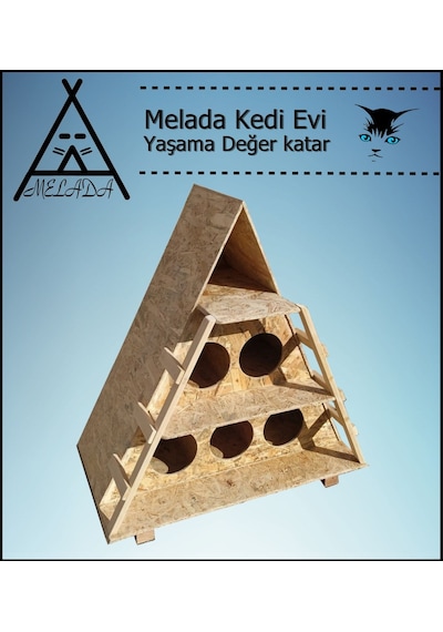 Melada Kedi Evi Dış Ortam Uygun Ahşap Kedi Evi Osb 100x90x55 Cm