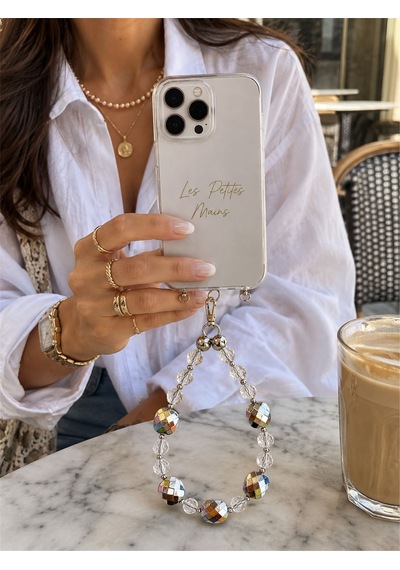 Iconic Şeffaf Kristal Rengarenk Damalı Telefon Askısı, Boncuklu Telefon Charmı Ve Çanta Aksesuarı