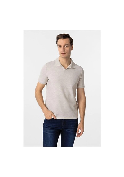 Süvari Regular Waffle Kumaş V Patlı Polo Yaka Nefes Alabilen T-shirt Bej
